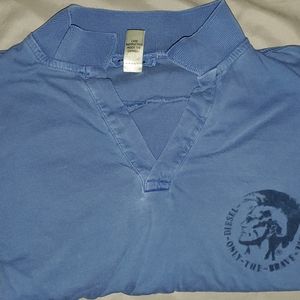 Diesel blue open collar no button v-neck polo